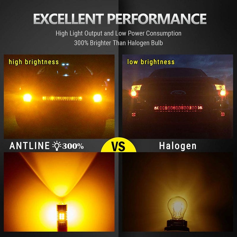 Antline Extremely Bright 1157 1157NA 2057 2357 7528 2357A BAY15D 21-SMD 2835 Chipsets 1260 Lumens LED Bulb Replacement Amber Yellow for Car Turn Signal Blinker Side Marker Lights Bulbs (Pack of 4) - Image 2